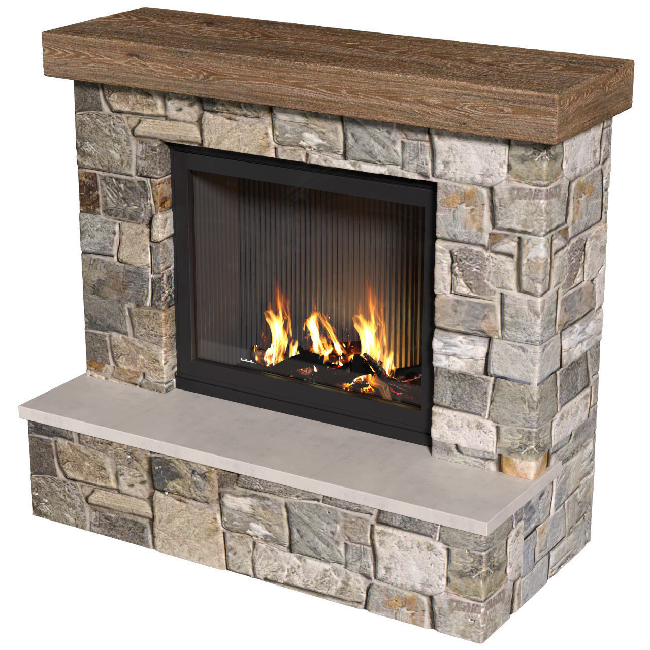 Rustic Fireplace Mantel stone Country style 3D model_2
