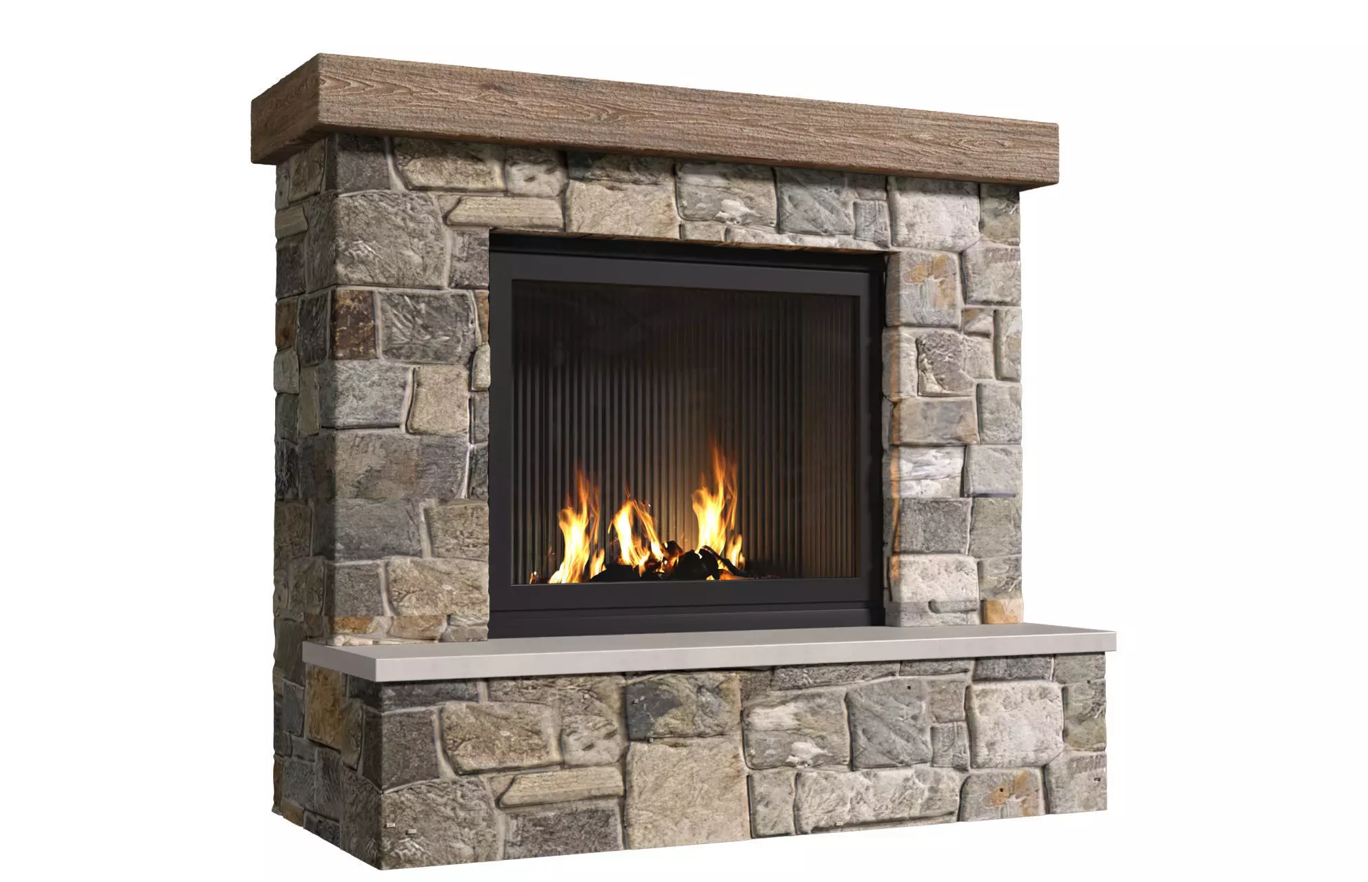 Rustic Fireplace Mantel stone Country style 3D model_0