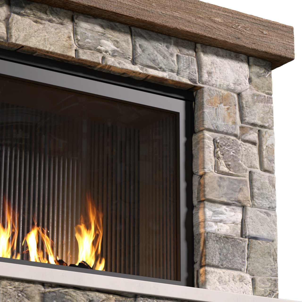Rustic Fireplace Mantel stone Country style 3D model_3