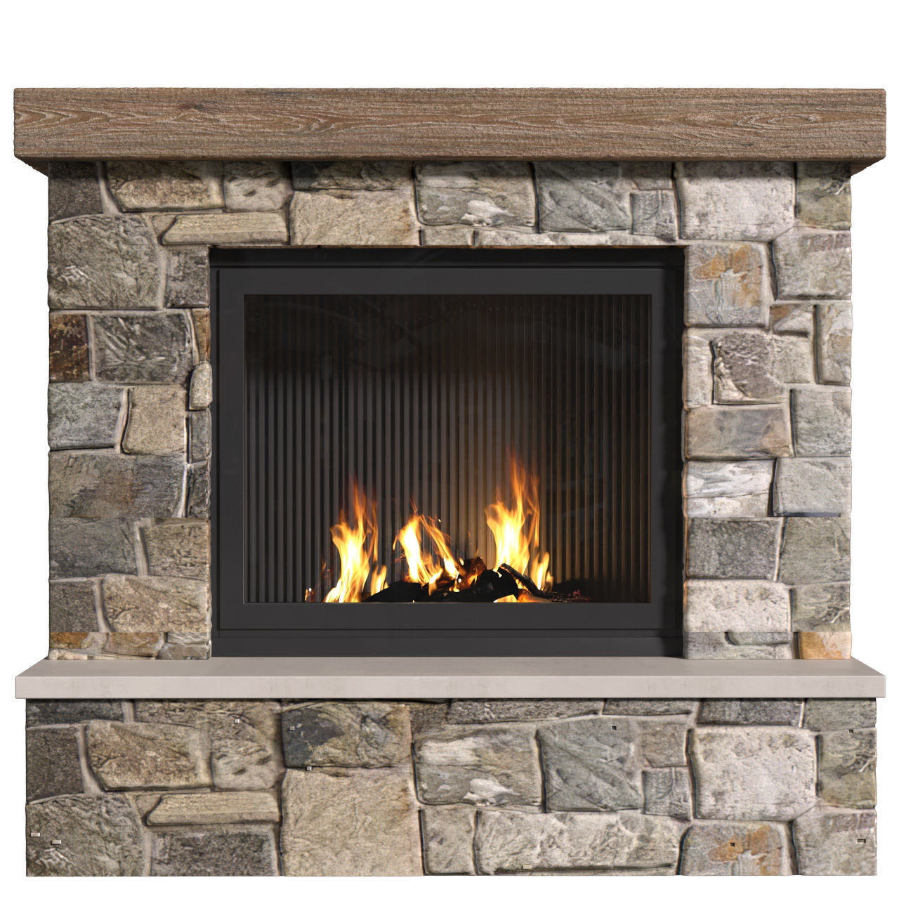Rustic Fireplace Mantel stone Country style 3D model_1