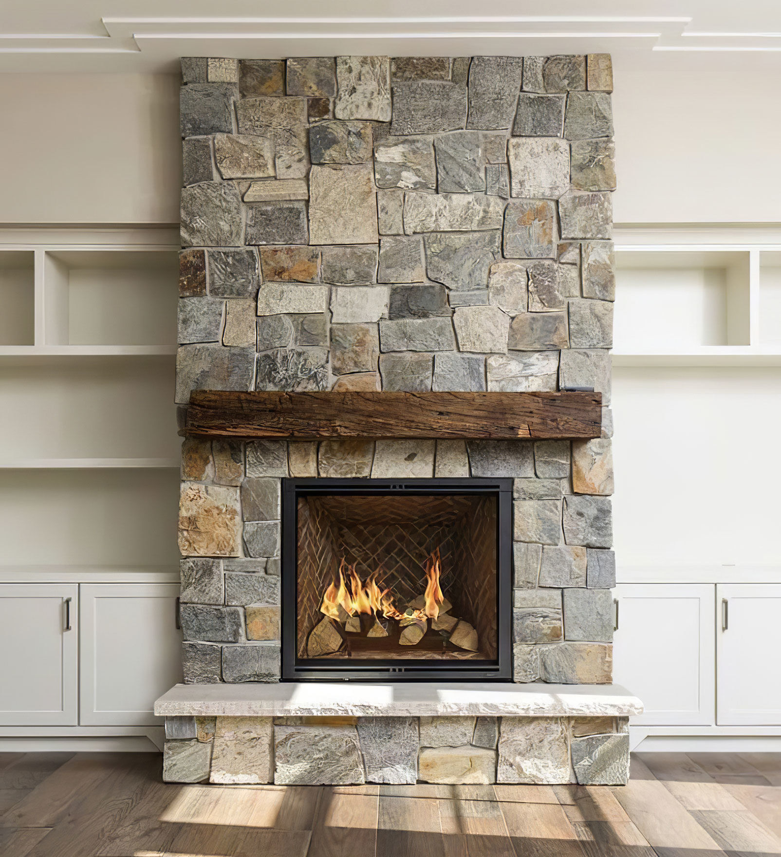 Rustic Fireplace Mantel stone Country style 3D model_5