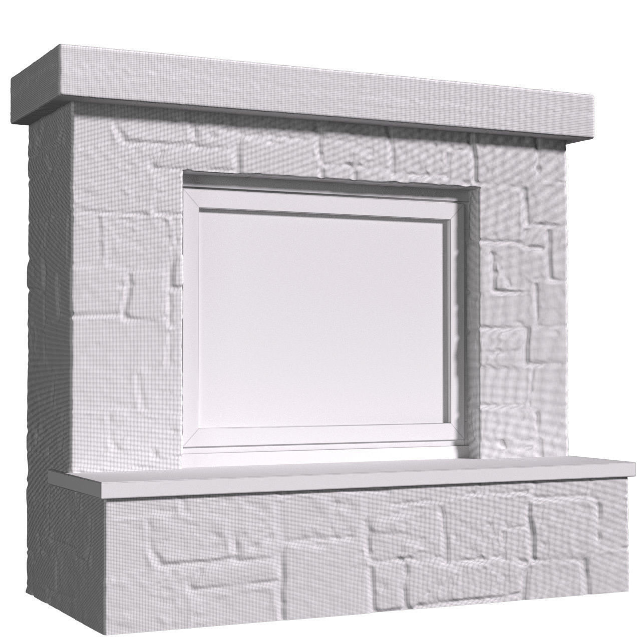 Rustic Fireplace Mantel stone Country style 3D model_4