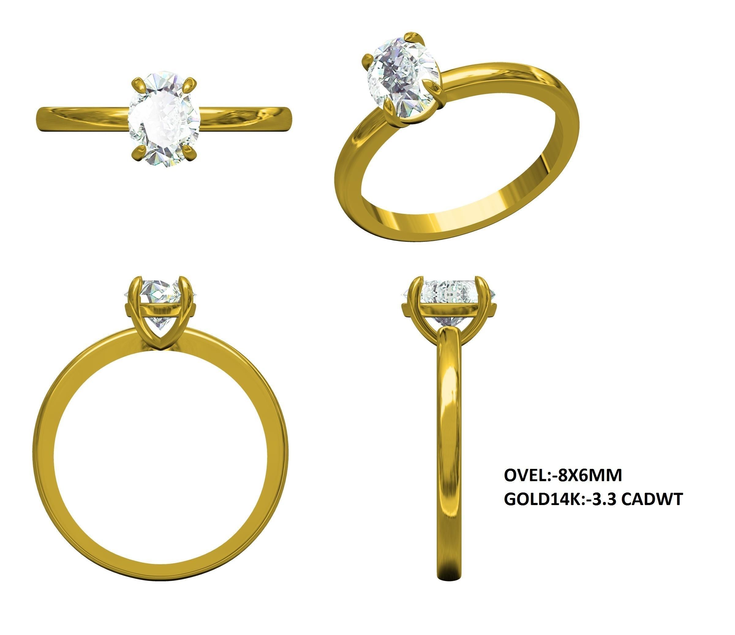Oval solitaire ring 3D print model_10