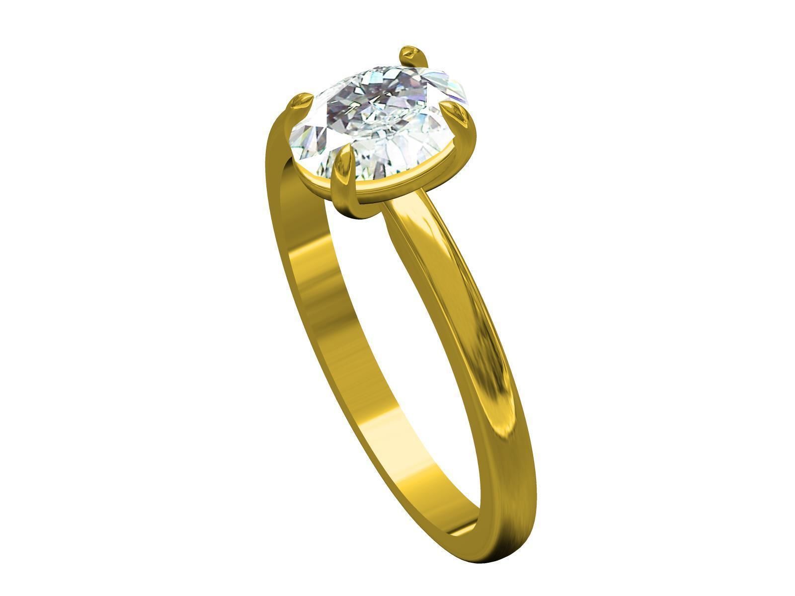 Oval solitaire ring 3D print model_1
