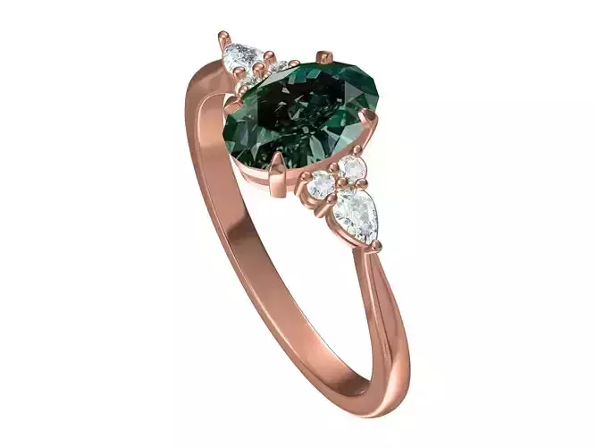 Oval teal sapphire diamonds Ring