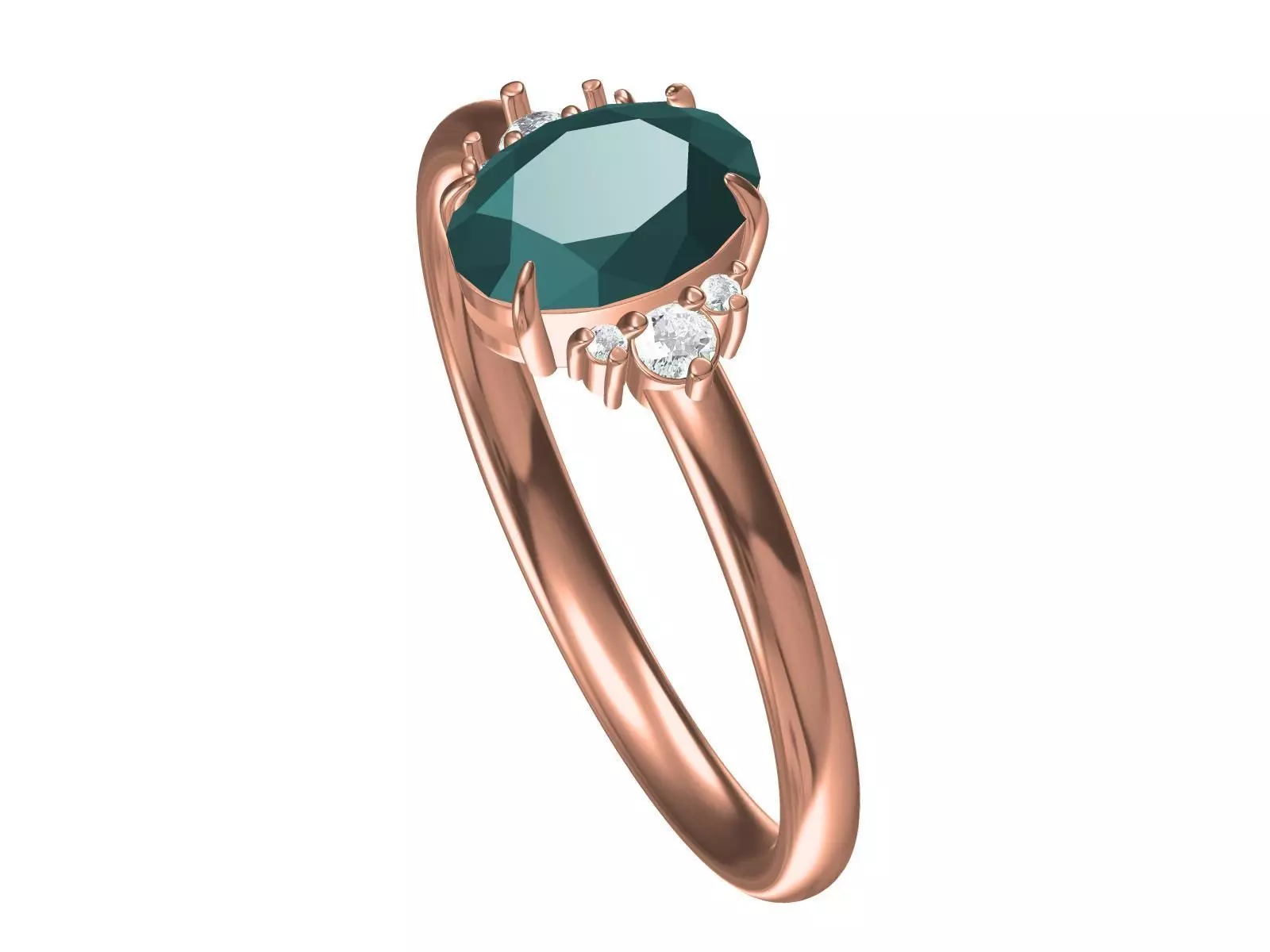 Oval teal unheated Nigerian sapphire diamonds Ring 3D print model