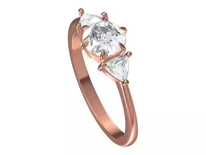 Rose cut roud  with two rose cut triangles Diamond Ring