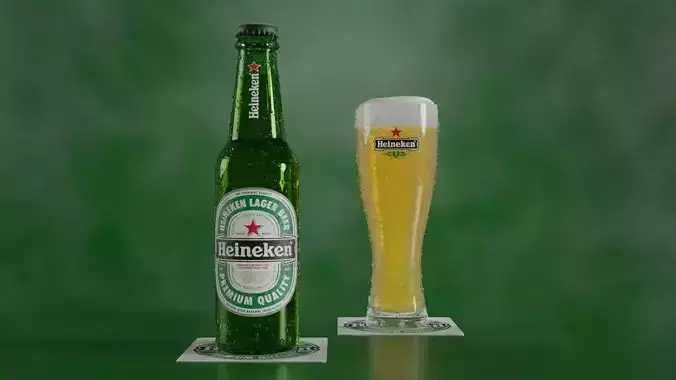 Heineken Beer Bottle With Glass Realistic 3D model