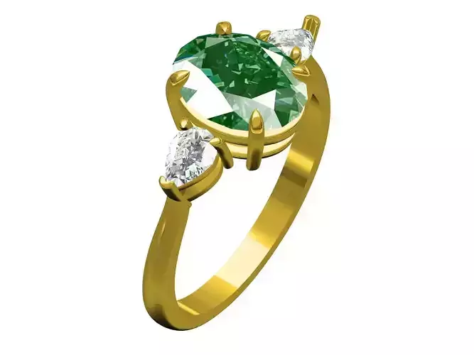 Teal sapphire with four round white brilliant  diamonds Ring