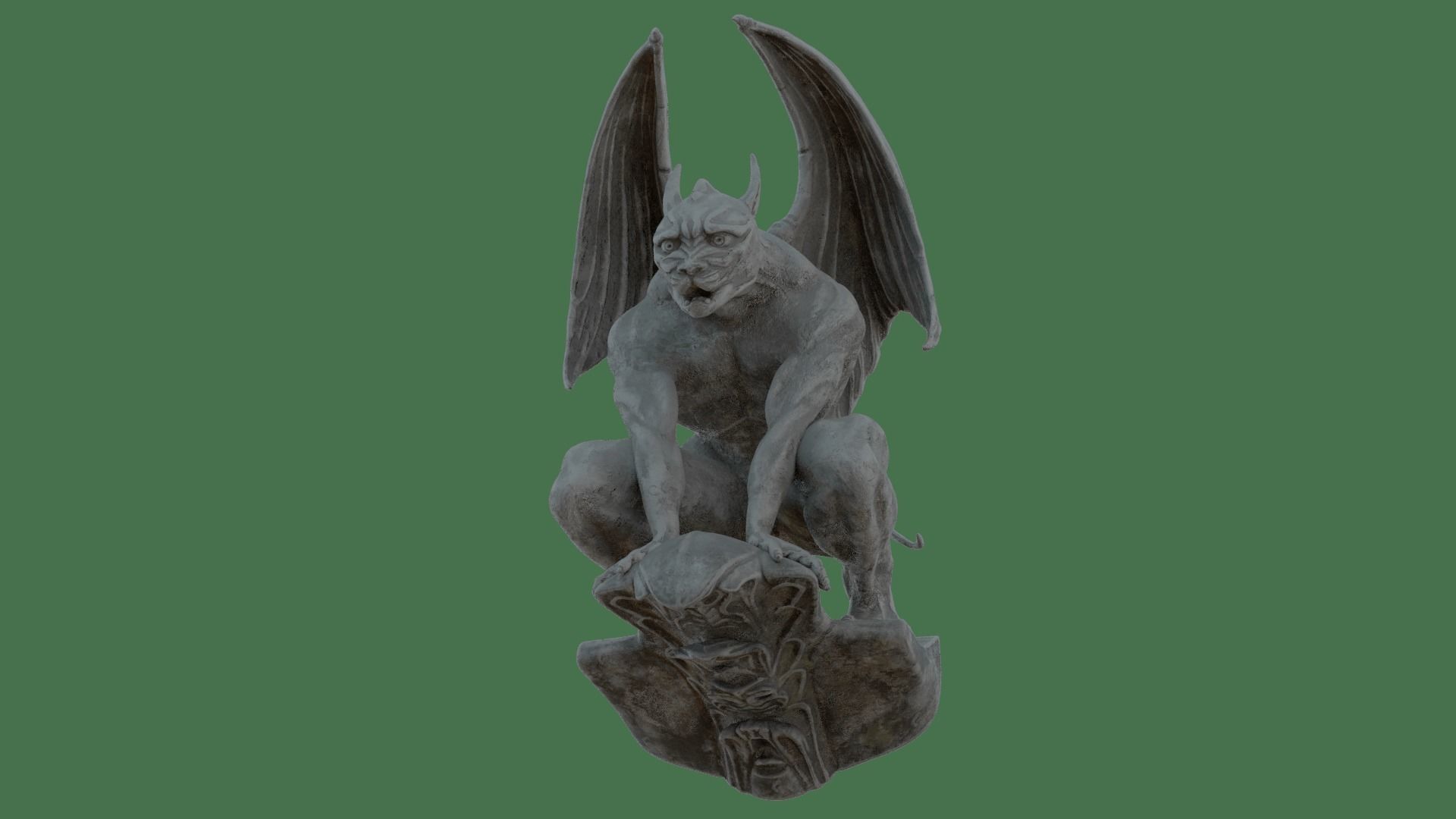 Gothic Gargoyle with Block Low-poly 3D model_9