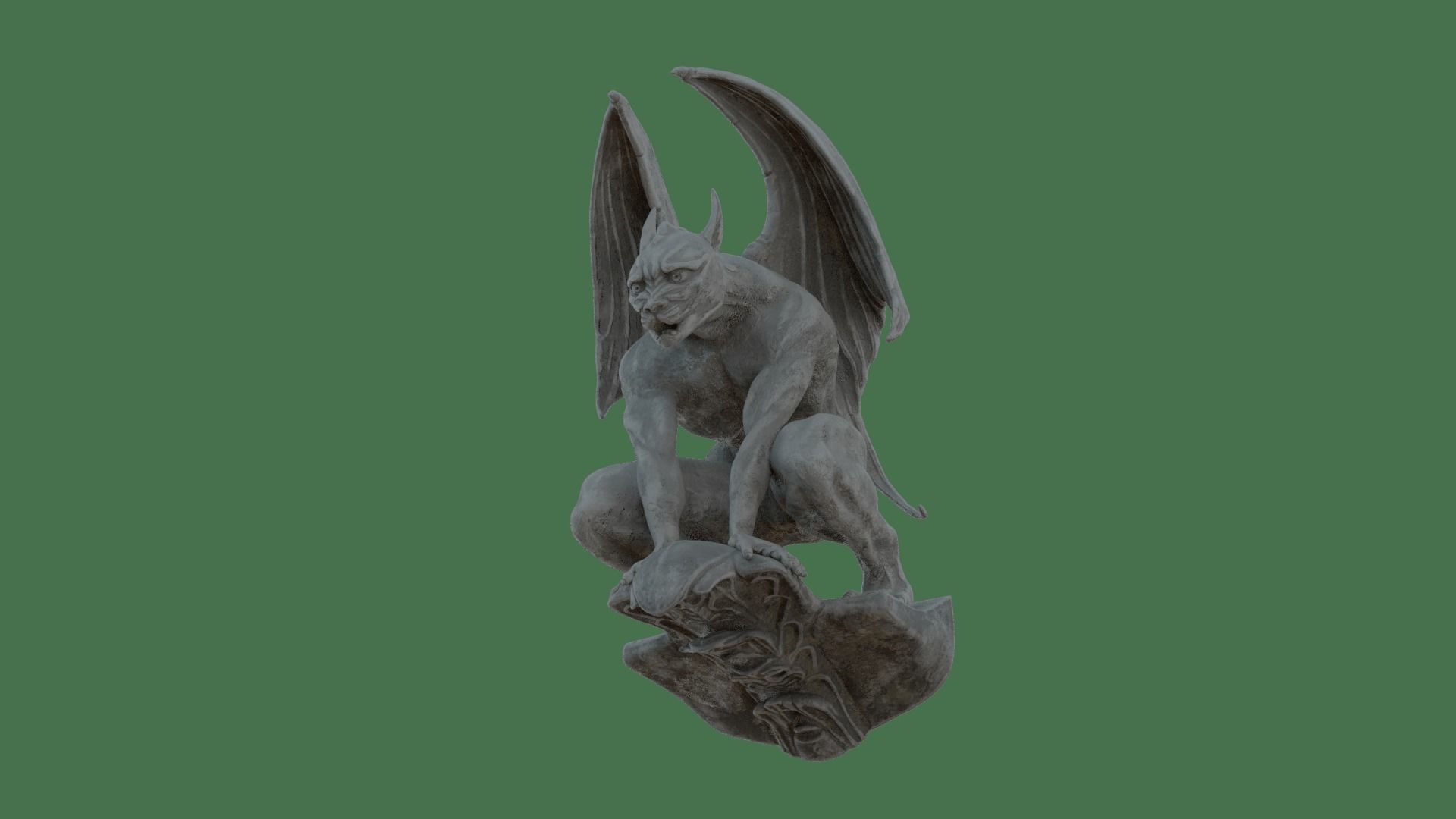 Gothic Gargoyle with Block Low-poly 3D model_14