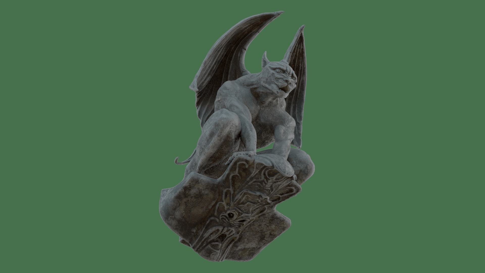 Gothic Gargoyle with Block Low-poly 3D model_8