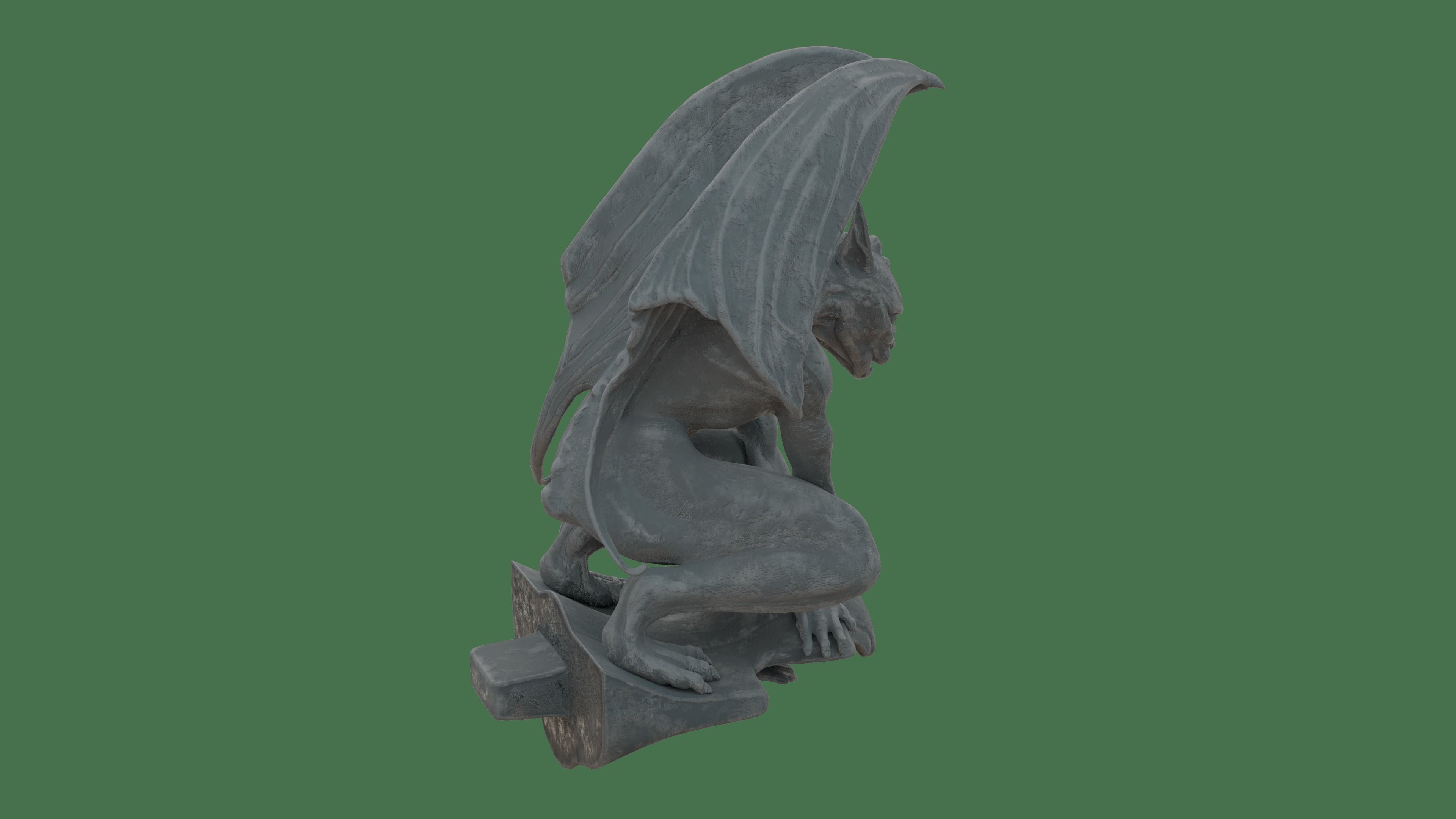 Gothic Gargoyle with Block Low-poly 3D model_6