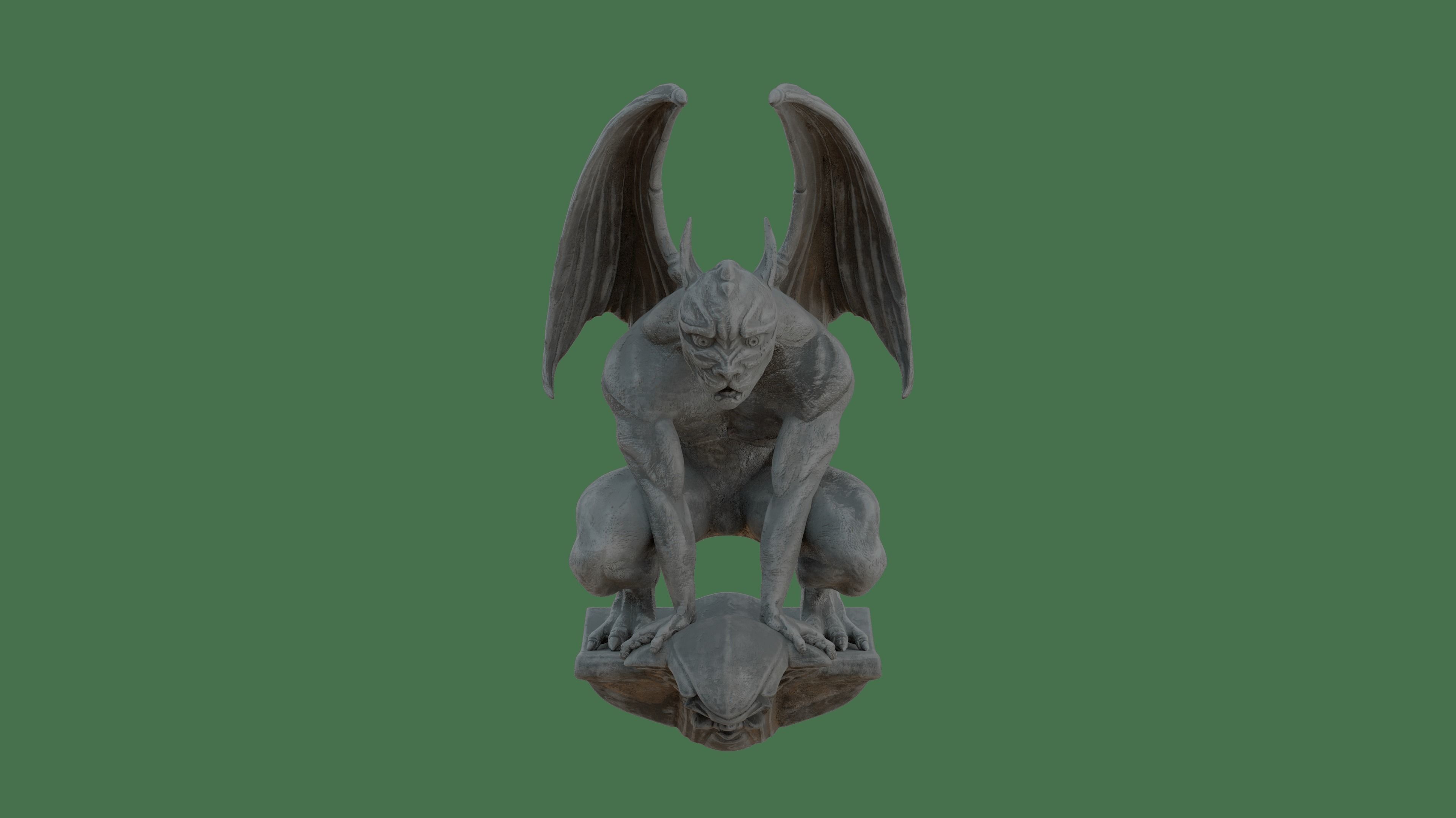 Gothic Gargoyle with Block Low-poly 3D model_2
