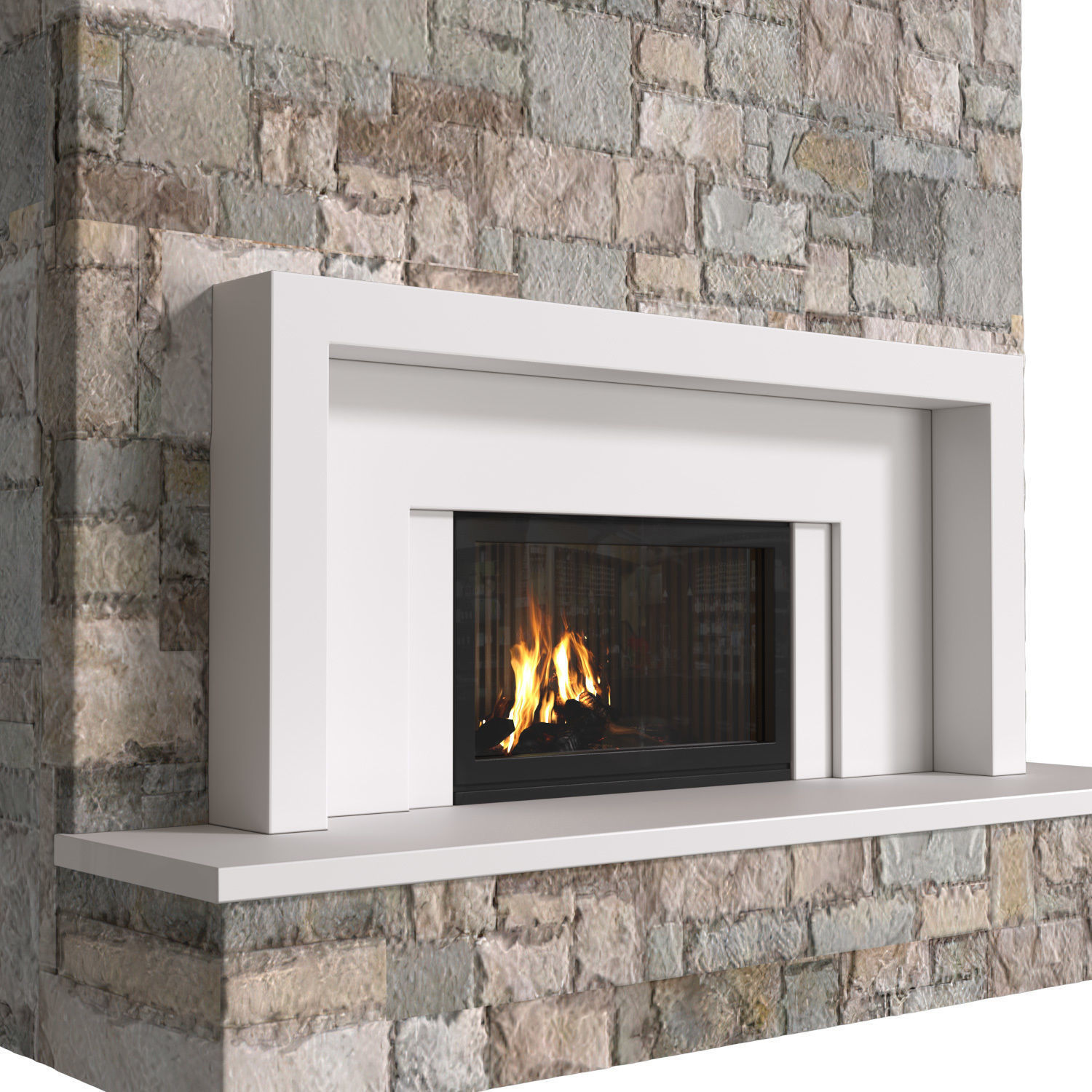 Modern Art Deco Fireplace stone  3D model_2