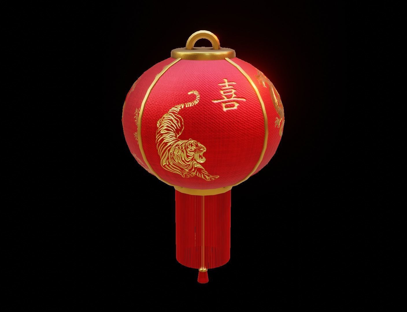 Realistic Chinese Lantern 2 Low-poly 3D model_5