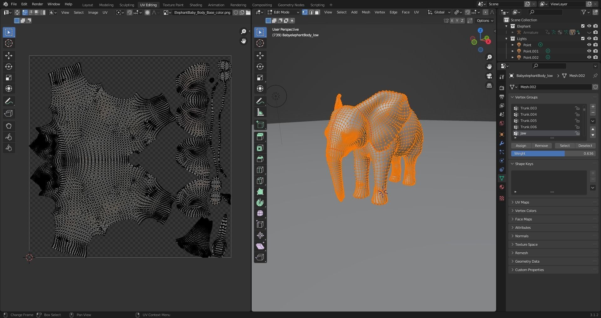 Fur Baby Elephant Rigged and Animation Low-poly 3D model_13