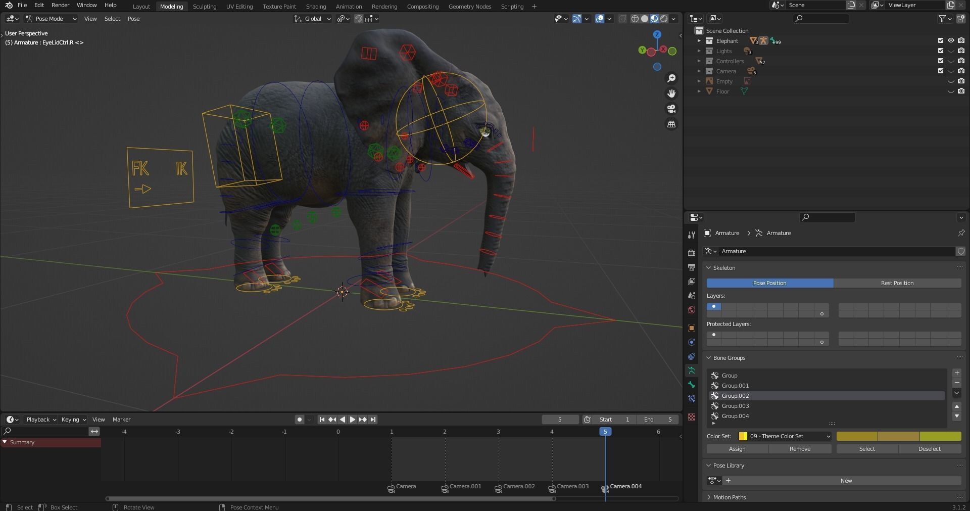 Fur Baby Elephant Rigged and Animation Low-poly 3D model_11