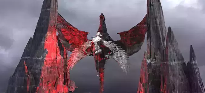 Spiral Mountain Sharp rocks With Dragon Angel statues