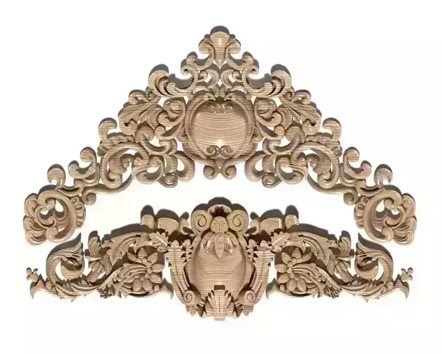 Cartouche-036 carved ornate crown molding 3D model