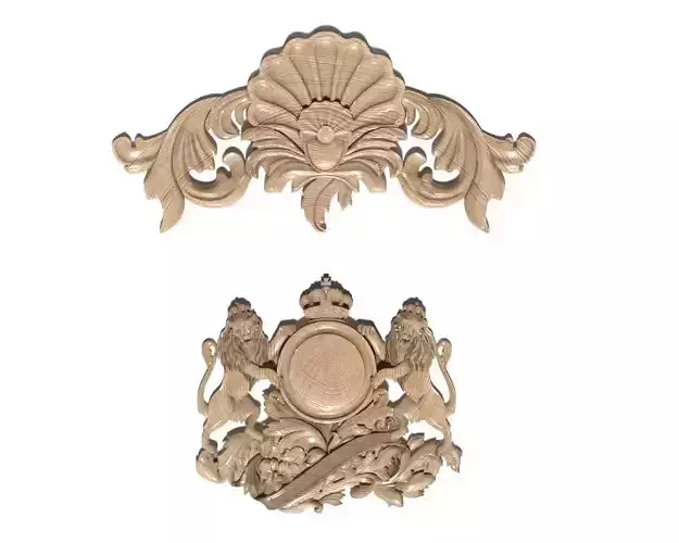 Cartouche-037 ornate carving of flower and leaves 3D model