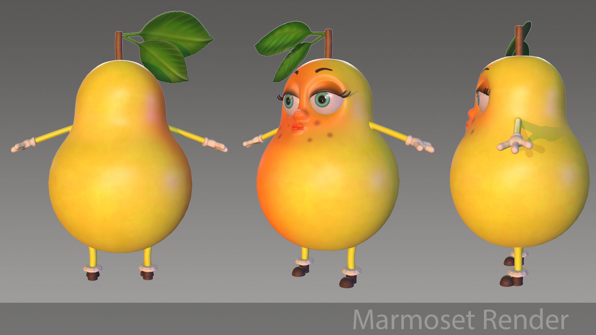 Pear cartoon Low-poly 3D model_2
