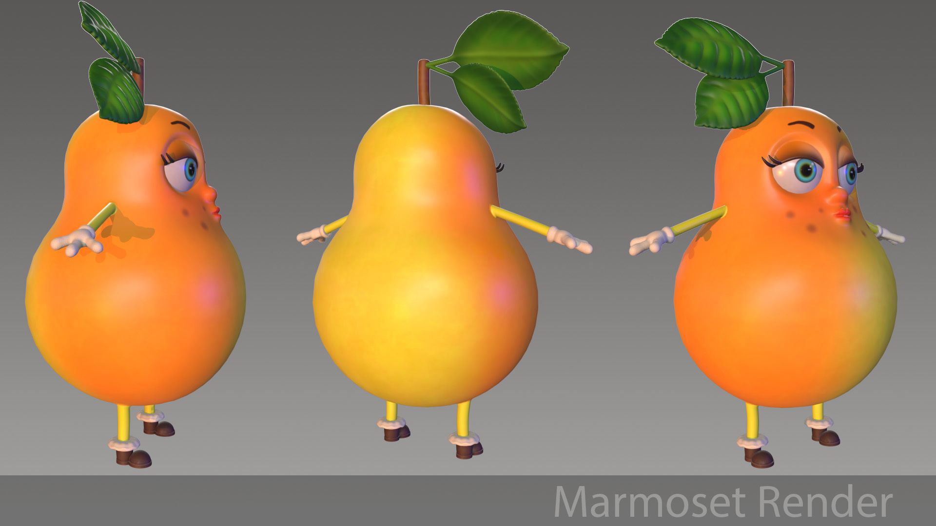 Pear cartoon Low-poly 3D model_1