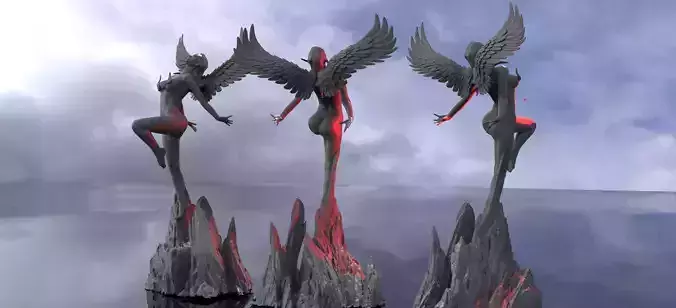 Crescent Winged Angel Ocean rocks  3D model