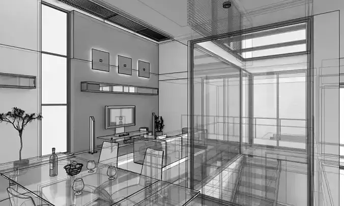 Modern Living Room With Dining Table