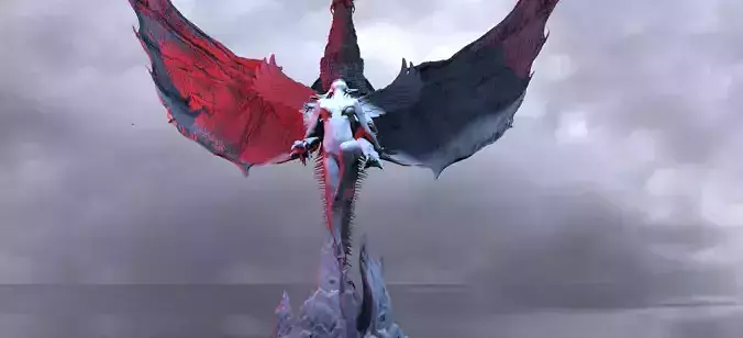 Crescent Angel Statue With Dark Dragon 3D with stand 3D model