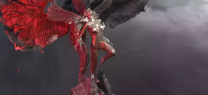 Crescent Angel Statue With Dark Dragon 2 3D model