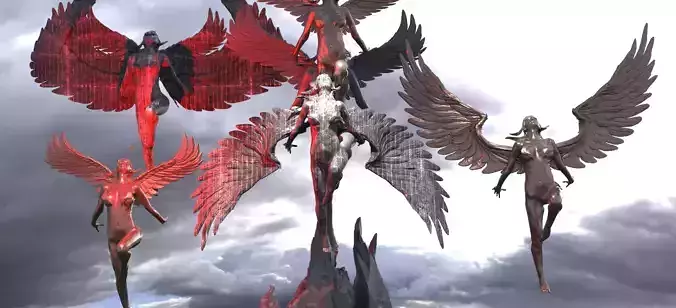 Crescent Angel Statue With Dark Dragon Collection Full 3D model