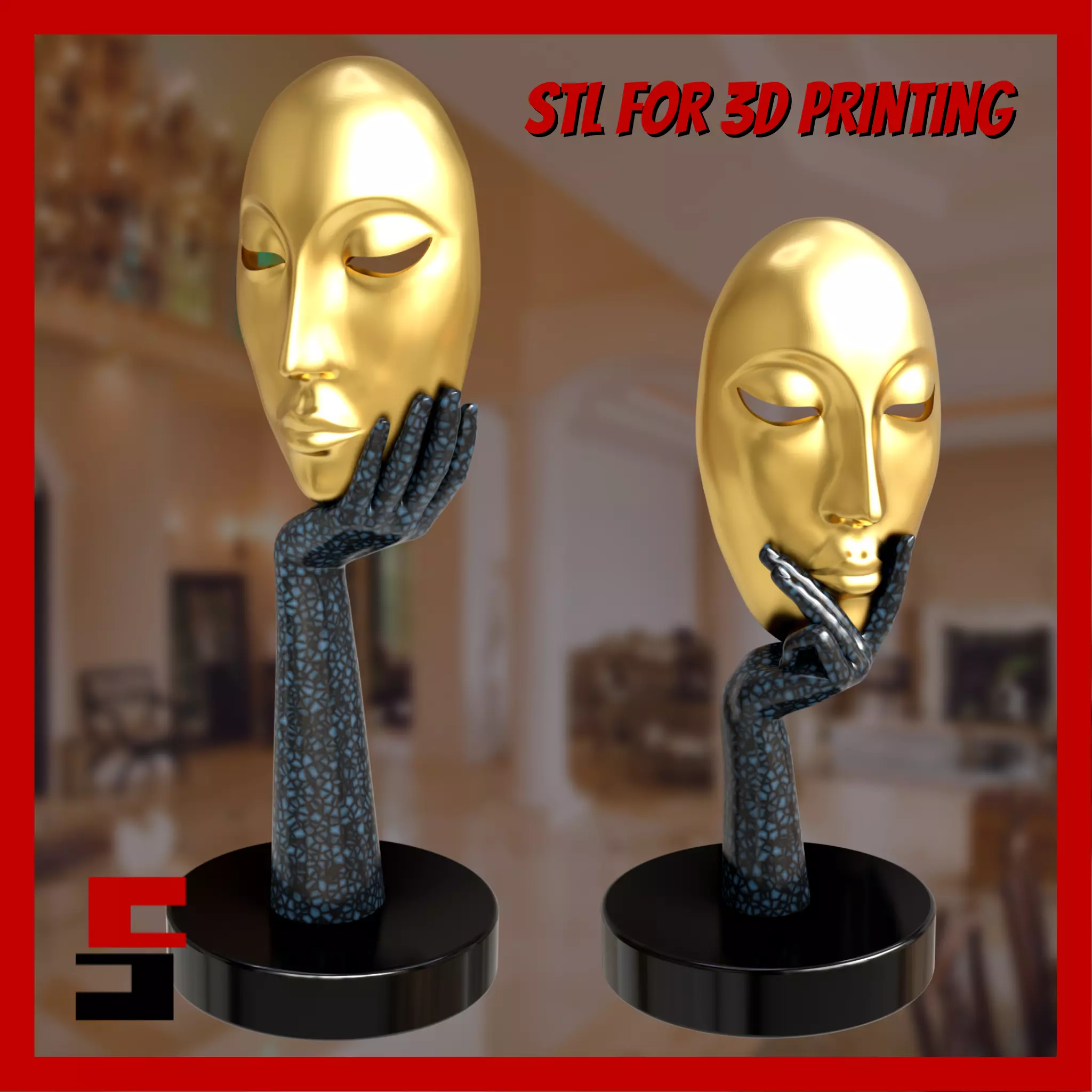 Abstract Art Face Statue Masks Luxury Home Decor Thinker 3D print model_0