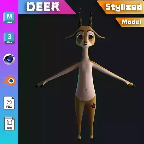 Stylized  Deer NoRig Low-poly 3D model