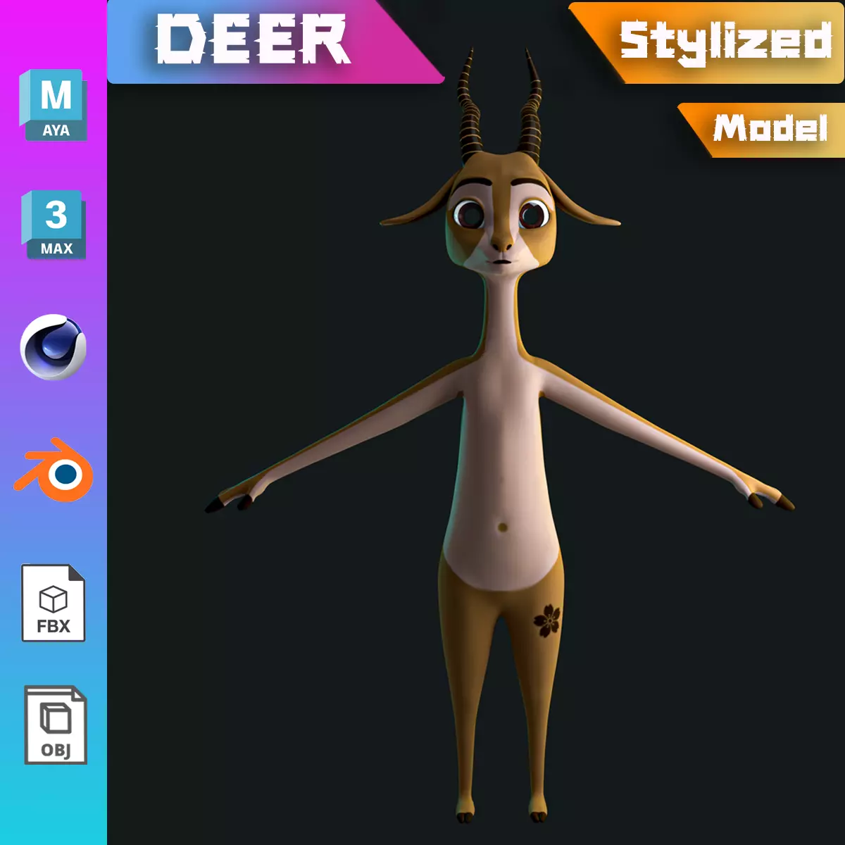 Stylized Deer NoRig Low-poly 3D model_0