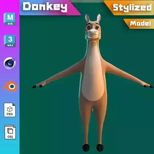 Stylized Male Donkey NoRig Low-poly 3D model