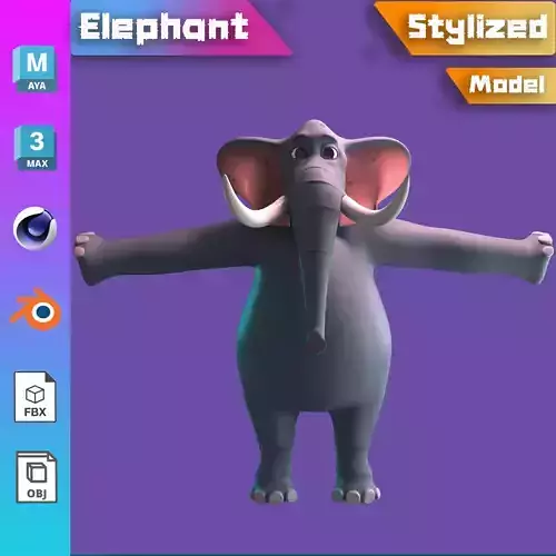 Stylized Elephant NoRig Low-poly 3D model