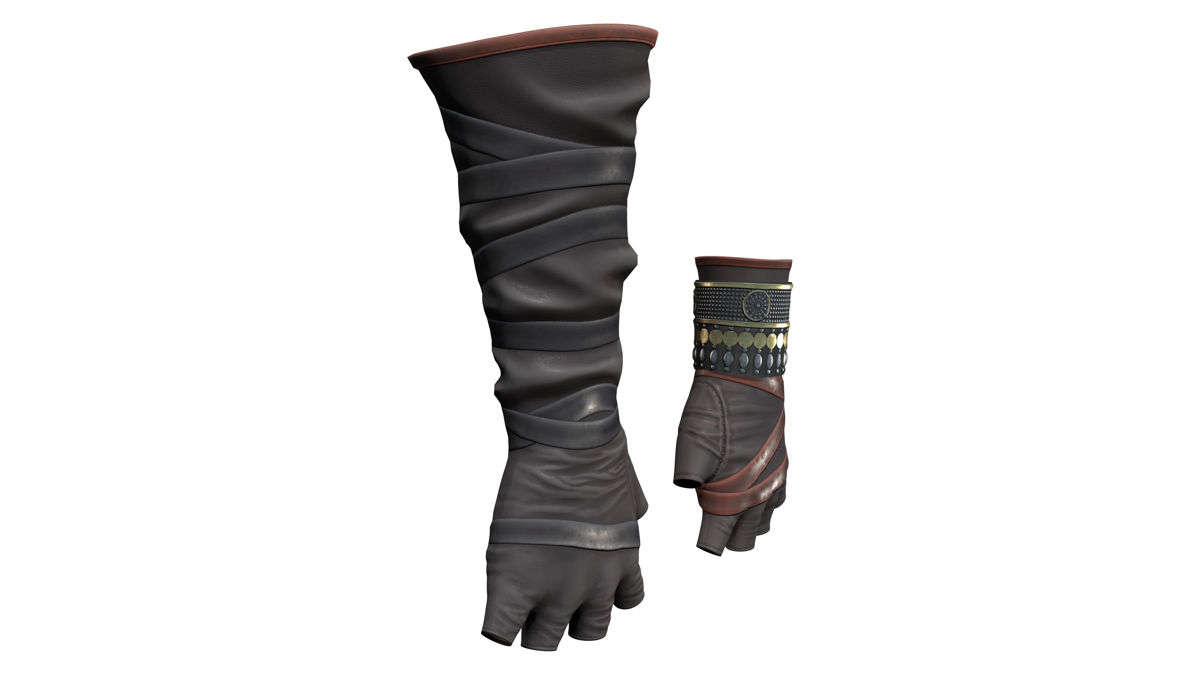 Medieval Female Warrior Gloves Low-poly 3D model_3