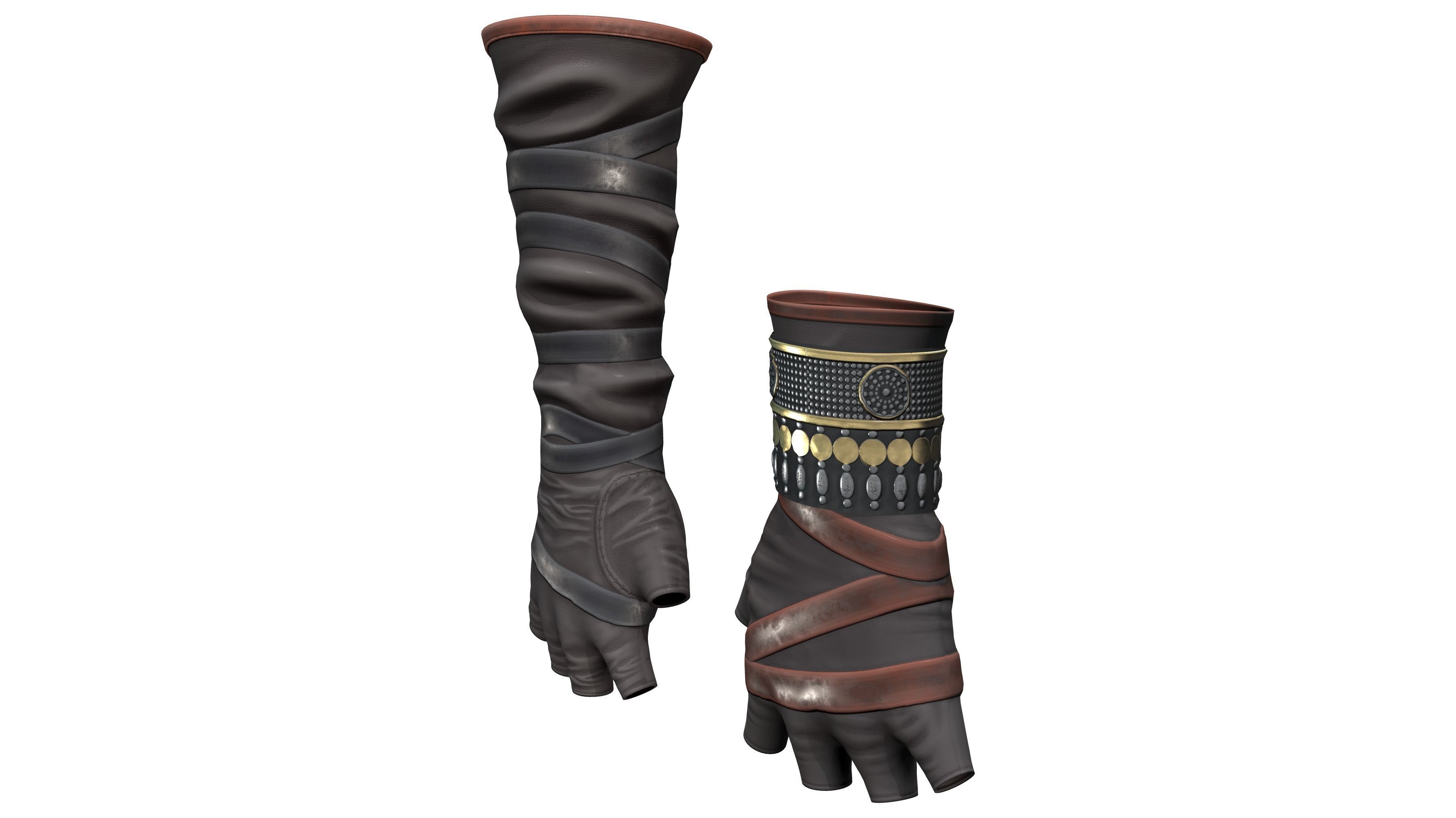 Medieval Female Warrior Gloves Low-poly 3D model_2