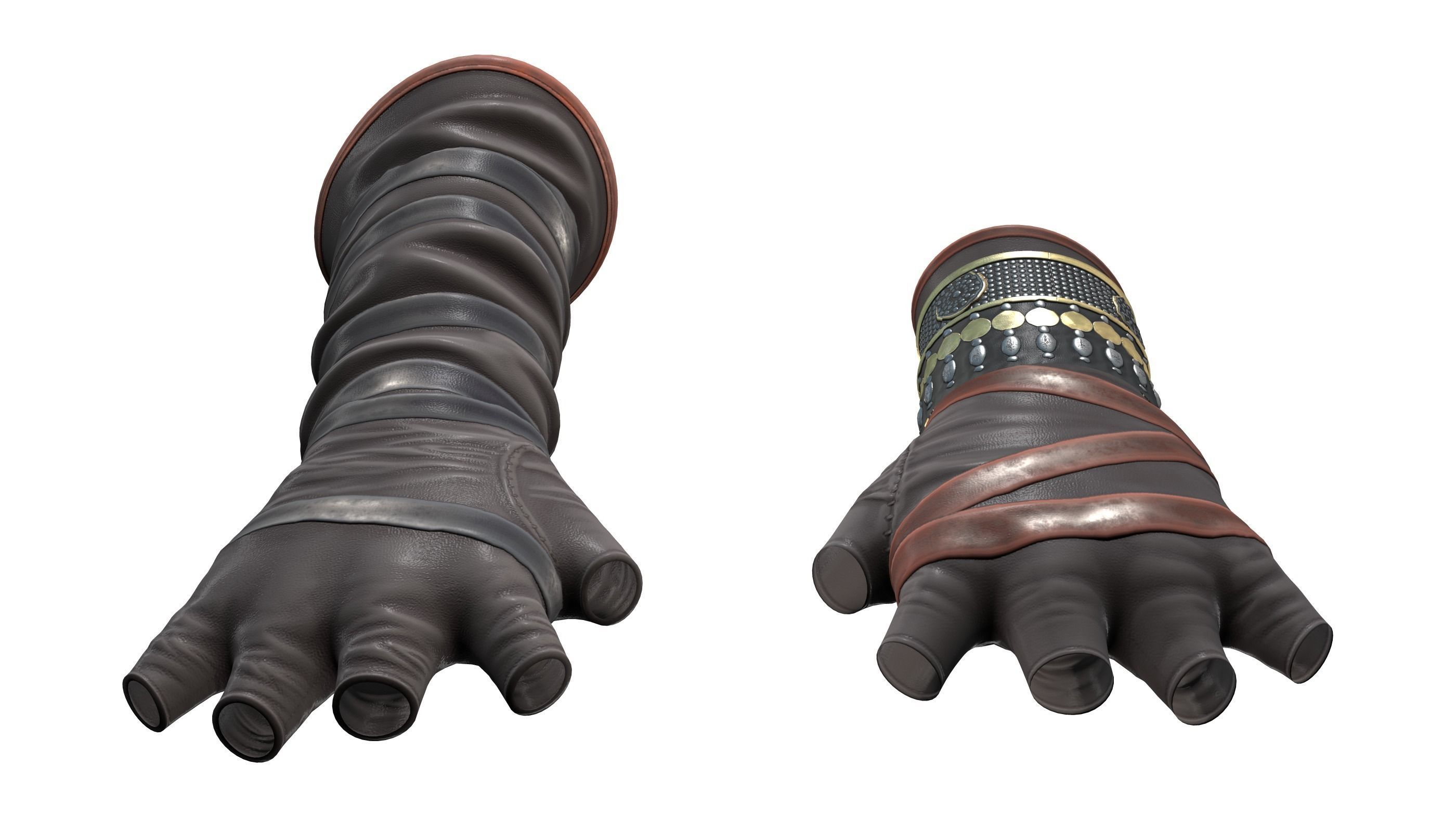 Medieval Female Warrior Gloves Low-poly 3D model_5
