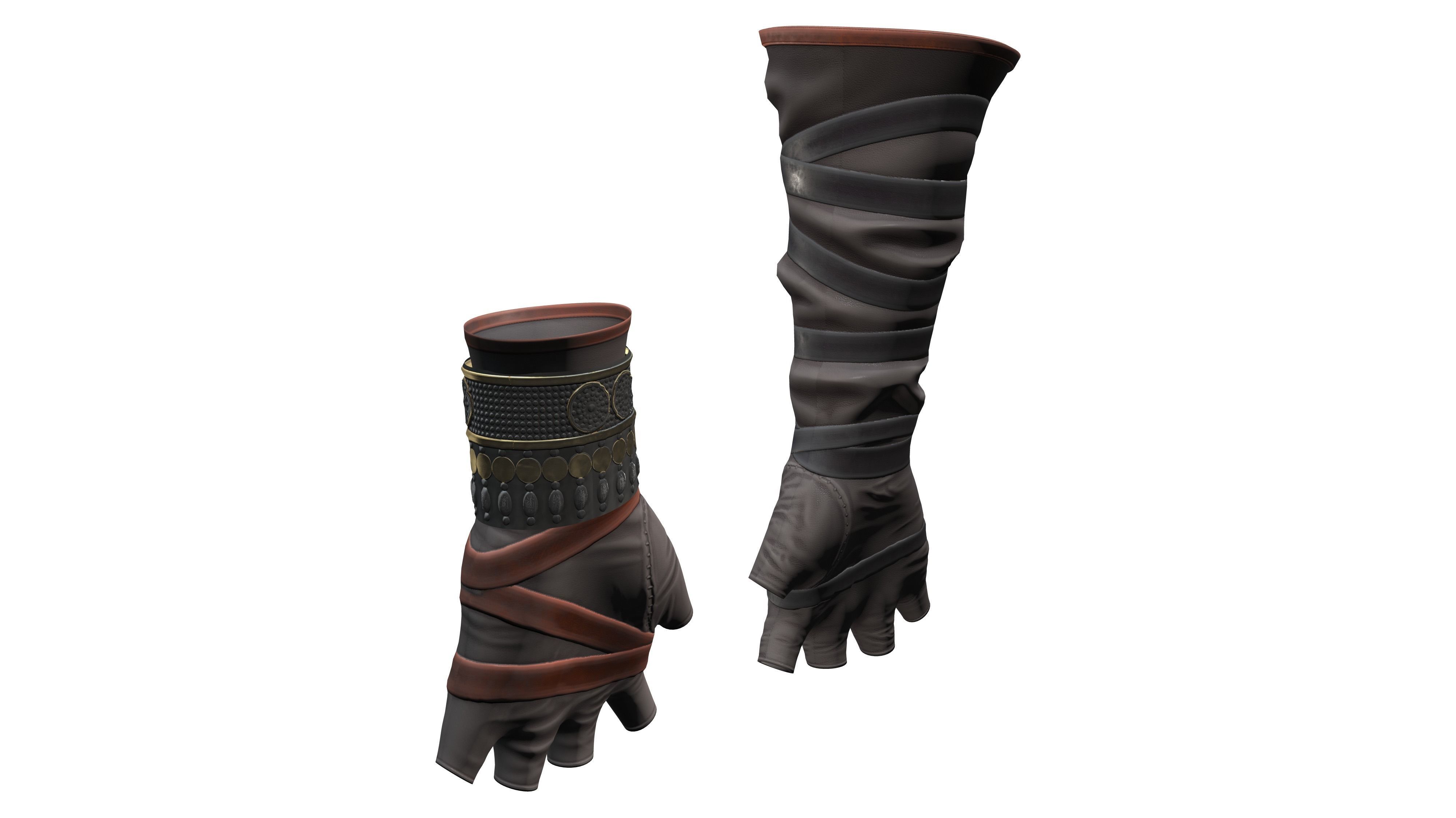 Medieval Female Warrior Gloves Low-poly 3D model_6