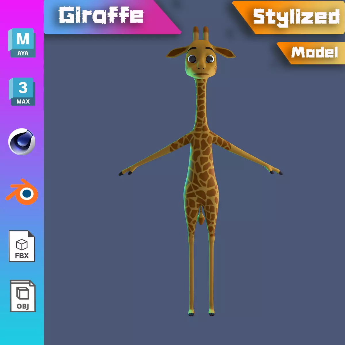 Stylized Giraffe NoRig Low-poly 3D model_0