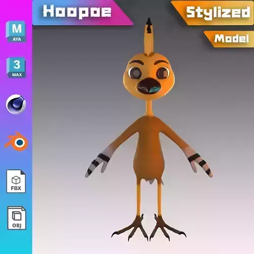 Stylized Hoopoe NoRig Low-poly 3D model