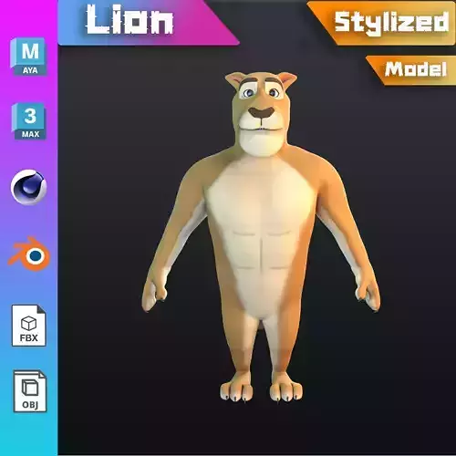 Stylized Lion NoRig Low-poly 3D model