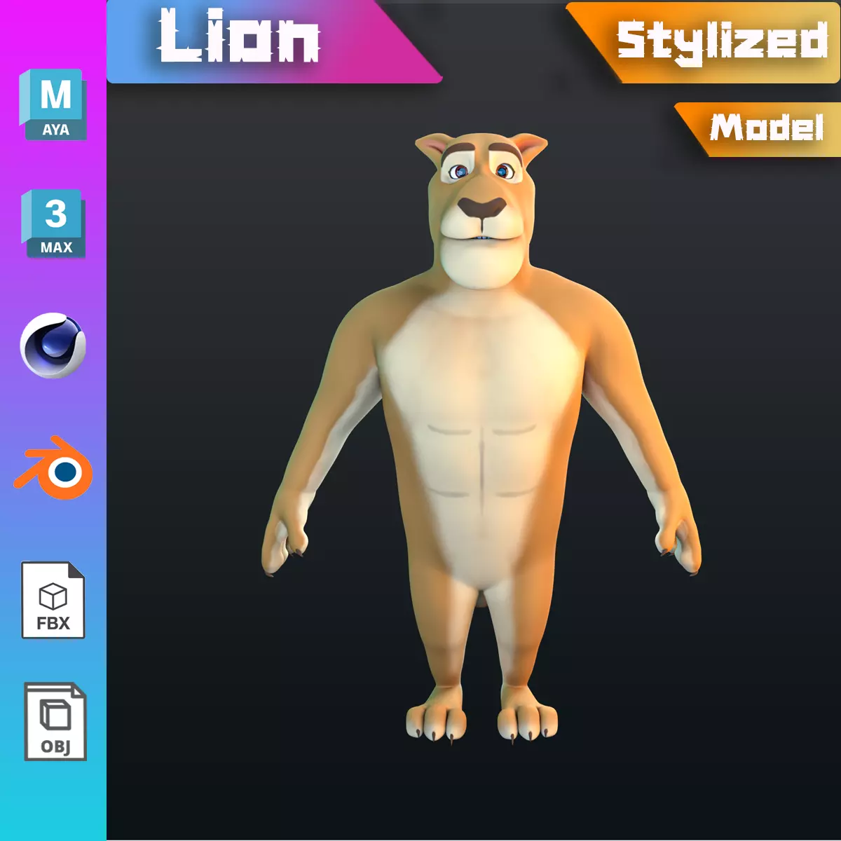 Stylized Lion NoRig Low-poly 3D model_0