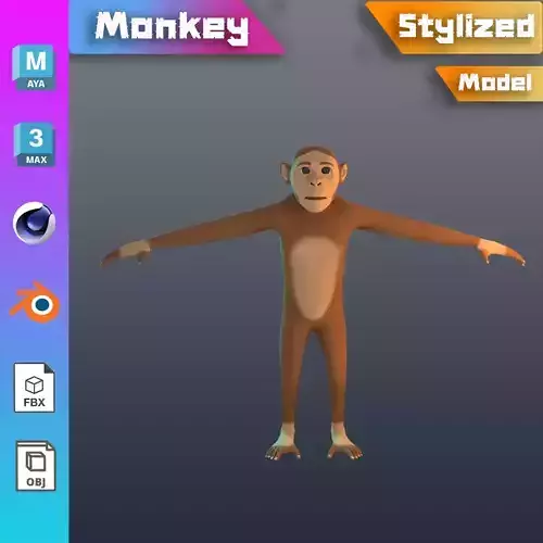 Stylized Monkey NoRig Low-poly 3D model