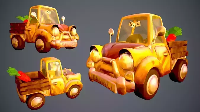 Old Truck Car Unity Game Ready Props Low-Poly Low-poly 3D model