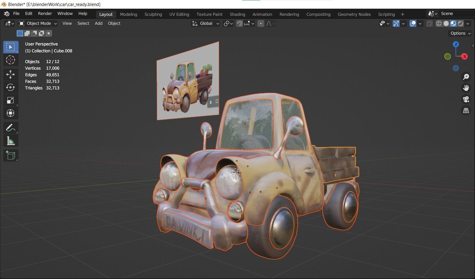 Old Truck Car Unity Game Ready Props Low-Poly Low-poly 3D model_9