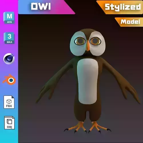 Stylized Owl NoRig Low-poly 3D model