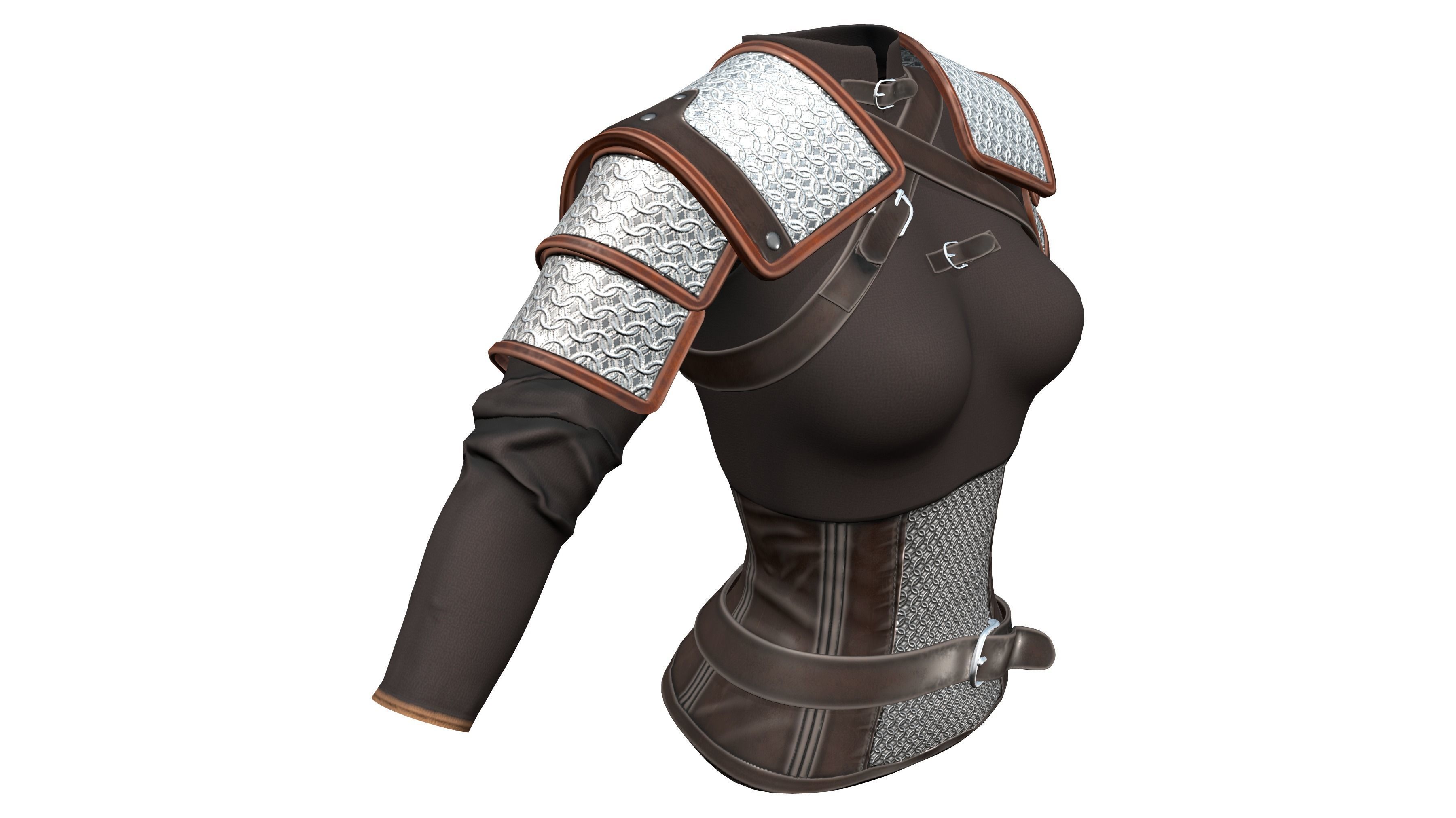 Medieval Female Warrior Top With Shoulder Guards Low-poly 3D model_2
